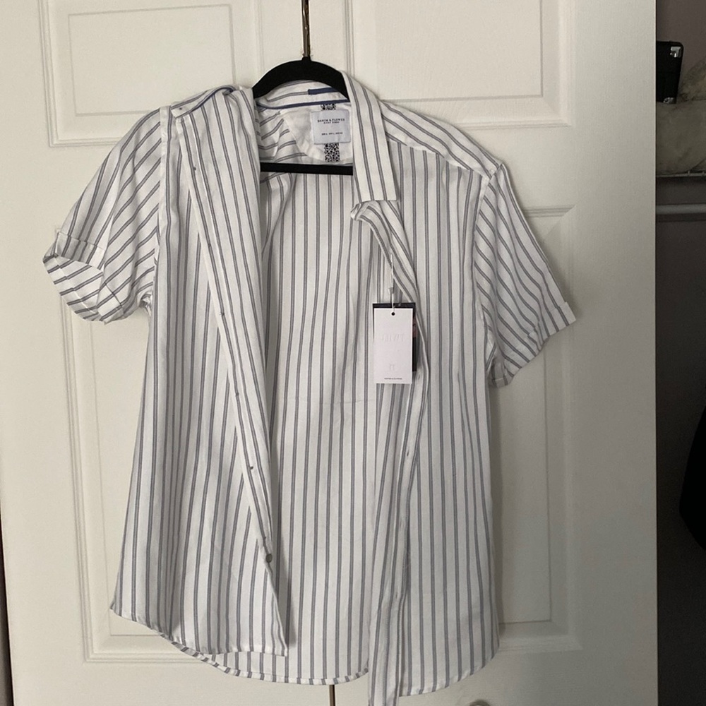 Blue and white striped button down shirt